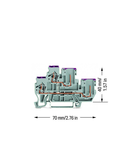 2-conductor/2-pin, double-deck carrier terminal block; 2-conductor/2-pin through terminal block; L; internal commoning; conductor entry with violet marking; for DIN-rail 35 x 15 and 35 x 7.5; 2.5 mm²; CAGE CLAMP®; 2,50 mm²; gray