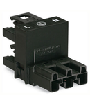 h-distribution connector; 3-pole; Cod. A; 1 input; 2 outputs; outputs on one side; 3 locking levers; for flying leads; black