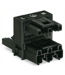 h-distribution connector; 3-pole; Cod. A; 1 input; 2 outputs; 2 locking levers; black