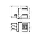 h-distribution connector; 3-pole; Cod. A; 1 input; 2 outputs; 2 locking levers; black