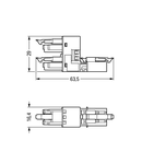 h-distribution connector; 3-pole; Cod. A; 1 input; 2 outputs; outputs on one side; 3 locking levers; for flying leads; black