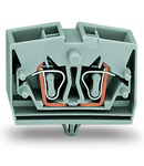 4-conductor terminal block; without push-buttons; with snap-in mounting foot; for plate thickness 0.6 - 1.2 mm; Fixing hole 3.5 mm Ø; 2.5 mm²; CAGE CLAMP®; 2,50 mm²; gray