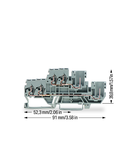 2-conductor/2-pin double-deck carrier terminal; 2-conductor/1-pin through terminal block; L/L; for DIN-rail 35 x 15 and 35 x 7.5; 2.5 mm²; CAGE CLAMP®; 2,50 mm²; gray