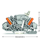 2-conductor disconnect/test terminal block; e.g., voltage transformer circuits; with touch-proof test sockets; for 4 mm Ø test plugs; for DIN-rail 35 x 15 and 35 x 7.5; 6 mm²; Push-in CAGE CLAMP®; 6,00 mm²; gray