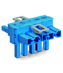 T-distribution connector; 5-pole; Cod. I; 1 input; 2 outputs; 2 locking levers; blue