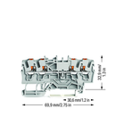 4-conductor through terminal block; with push-button; 2.5 mm²; with test port; side and center marking; for DIN-rail 35 x 15 and 35 x 7.5; Push-in CAGE CLAMP®; 2,50 mm²; gray