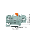 2-conductor disconnect/test terminal block; with additional jumper position; orange disconnect link; for DIN-rail 35 x 15 and 35 x 7.5; 2.5 mm²; Push-in CAGE CLAMP®; 2,50 mm²; gray