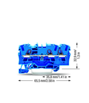 3-conductor through terminal block; 4 mm²; for Ex e II and Ex i applications; side and center marking; for DIN-rail 35 x 15 and 35 x 7.5; Push-in CAGE CLAMP®; 4,00 mm²; blue