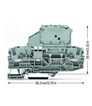 2-conductor fuse terminal block; with pivoting fuse holder; for glass cartridge fuse ¼" x 1¼"; without blown fuse indication; for DIN-rail 35 x 15 and 35 x 7.5; 6 mm²; Push-in CAGE CLAMP®; 6,00 mm²; gray