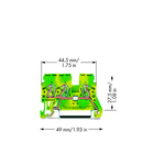 3-conductor ground terminal block; 2.5 mm²; lateral marker slots; for DIN-rail 35 x 15 and 35 x 7.5; CAGE CLAMP®; 2,50 mm²; green-yellow