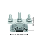 Stud terminal block; lateral marker slots; for DIN-rail 35 x 15 and 35 x 7.5; 3 studs, M10; 120,00 mm²; gray