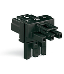 T-distribution connector; 3-pole; Cod. A; 1 input; 2 outputs; 2 locking levers; black