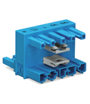 h-distribution connector; 5-pole; Cod. I; 1 input; 2 outputs; outputs on both sides; 2 locking levers; blue