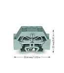 4-conductor terminal block; without push-buttons; with snap-in mounting foot; for plate thickness 0.6 - 1.2 mm; Fixing hole 3.5 mm Ø; 4 mm²; CAGE CLAMP®; 4,00 mm²; gray