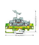 Triple-deck terminal block; Ground conductor/through/through terminal block; with marker carrier; for DIN-rail 35 x 15 and 35 x 7.5; 2.5 mm²; CAGE CLAMP®; 2,50 mm²; green-yellow/gray/gray