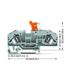 2-conductor disconnect terminal block; with test option; orange disconnect link; for DIN-rail 35 x 15 and 35 x 7.5; 6 mm²; CAGE CLAMP®; 6,00 mm²; gray