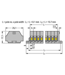 2-conductor terminal strip; 6-pole; without push-buttons; with fixing flanges; for screw or similar mounting types; Fixing hole 3.2 mm Ø; 1.5 mm²; CAGE CLAMP®; 1,50 mm²; gray