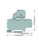 2-conductor fuse terminal block; with pivoting fuse holder; with additional jumper position; for 5 x 20 mm miniature metric fuse; without blown fuse indication; for DIN-rail 35 x 15 and 35 x 7.5; 2.5 mm²; Push-in CAGE CLAMP®; 2,50 mm²; gray