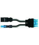 pre-assembled Y-cable; Cca; 2 x plug/socket; 3-pole + 2-pole/5-pole; Cod. A/I; H05Z1Z1-F 2 x 1,50 mm²; H05Z1Z1-F 3G 2.5 mm²; 0.5 m; 1,50 mm²; black/blue