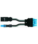 pre-assembled Y-cable; B2ca; 2 x plug/socket; 3-pole + 2-pole/5-pole; Cod. A/I; H05Z1Z1-F 2 x 1,50 mm²; H05Z1Z1-F 3G 2.5 mm²; 0.5 m; 1,50 mm²; black/blue