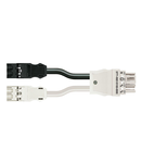 pre-assembled Y-cable; Eca; 2 x plug/socket; 2 x 3-pole / 1 x 4-pole; Cod. A; H05Z1Z1-F 3G 1.5 mm²; H05Z1Z1-F 3G 1.5 mm²; 0.6 m; 1,50 mm²; black/white