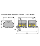 4-conductor terminal strip; 2-pole; without push-buttons; with fixing flanges; for screw or similar mounting types; Fixing hole 3.2 mm Ø; 2.5 mm²; CAGE CLAMP®; 2,50 mm²; gray