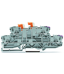 Double-deck, double-disconnect terminal block; with 2 pivoting knife disconnects; lower and upper decks internally commoned on right side; L/L; conductor entry with violet marking; for DIN-rail 35 x 15 and 35 x 7.5; 2.5 mm²; Push-in CAGE CLAMP®; 2,50 mm²;