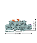 Double-deck, double-disconnect terminal block; with 2 pivoting knife disconnects; lower and upper decks internally commoned on right side; L/L; conductor entry with violet marking; for DIN-rail 35 x 15 and 35 x 7.5; 2.5 mm²; Push-in CAGE CLAMP®; 2,50 mm²;