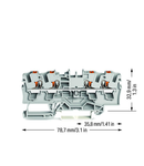 4-conductor through terminal block; with push-button; 4 mm²; with test port; side and center marking; for DIN-rail 35 x 15 and 35 x 7.5; Push-in CAGE CLAMP®; 4,00 mm²; gray