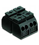 4-conductor chassis-mount terminal strip; 2-pole; without ground contact; for 3 mm ø screw and nut; with 2x pin; 4 mm²; 4,00 mm²; black