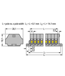 2-conductor terminal strip; 8-pole; without push-buttons; with fixing flanges; for screw or similar mounting types; Fixing hole 3.2 mm Ø; 2.5 mm²; CAGE CLAMP®; 2,50 mm²; gray