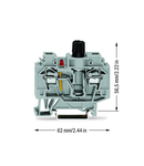 2-conductor fuse terminal block; for glass cartridge fuse ¼" x 1¼"; with blown fuse indication by LED; 24 VDC; for DIN-rail 35 x 15 and 35 x 7.5; 6 mm²; CAGE CLAMP®; 6,00 mm²; gray