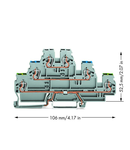 Triple-deck terminal block; Ground conductor/through/through terminal block; PE/N/L; without marker carrier; for DIN-rail 35 x 15 and 35 x 7.5; 2.5 mm²; CAGE CLAMP®; 2,50 mm²; gray