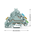 3-conductor actuator supply terminal block; with ground contact; with colored conductor entries; 2.5 mm²; CAGE CLAMP®; 2,50 mm²; gray