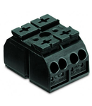 4-conductor chassis-mount terminal strip; 2-pole; without ground contact; 1 snap-in foot per pole; 4 mm²; 4,00 mm²; black