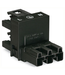 h-distribution connector; 3-pole; Cod. A; 1 input; 2 outputs; outputs on one side; 2 locking levers; black