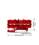 4-conductor through terminal block; 1.5 mm²; suitable for Ex e II applications; side and center marking; for DIN-rail 35 x 15 and 35 x 7.5; Push-in CAGE CLAMP®; 1,50 mm²; red