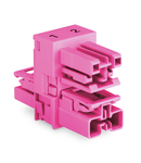 h-distribution connector; 2-pole; Cod. B; 1 input; 2 outputs; outputs on both sides; 3 locking levers; for flying leads; pink