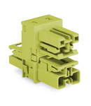 h-distribution connector; 2-pole; Cod. B; 1 input; 2 outputs; outputs on both sides; 3 locking levers; for flying leads; light green
