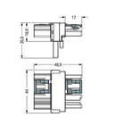 T-distribution connector; 4-pole; Cod. B; 1 input; 2 outputs; 2 locking levers; pink