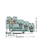 4-conductor sensor terminal block; LED (red); for PNP-(high-side) switching sensors; 2.5 mm²; CAGE CLAMP®; 2,50 mm²; gray