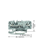 2-conductor through terminal block; 2.5 mm²; with test option; same profile as 2-conductor disconnect terminal block; side and center marking; for DIN-rail 35 x 15 and 35 x 7.5; Push-in CAGE CLAMP®; 2,50 mm²; gray