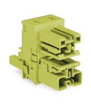 h-distribution connector; 2-pole; Cod. B; 1 input; 2 outputs; outputs on both sides; 2 locking levers; light green