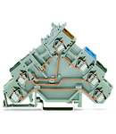 4-conductor sensor terminal block; for PNP (positive) switching sensors; for fuse plugs; without end plate; with colored conductor entries; 2.5 mm²; CAGE CLAMP®; 2,50 mm²; gray