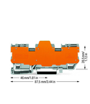 1-conductor/1-pin terminal block for pluggable modules; 4-pole; with 2 jumper positions; with orange separator plate; for DIN-rail 35 x 15 and 35 x 7.5; 4 mm²; CAGE CLAMP®; 4,00 mm²; gray