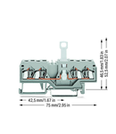 4-conductor disconnect terminal block; for DIN-rail 35 x 15 and 35 x 7.5; 2.5 mm²; CAGE CLAMP®; 2,50 mm²; gray