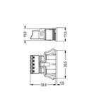 Snap-in socket; without locking lever; 5-pole; Cod. A; 1,50 mm²; black