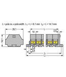 4-conductor terminal strip; 3-pole; without push-buttons; with fixing flanges; for screw or similar mounting types; Fixing hole 3.2 mm Ø; 2.5 mm²; CAGE CLAMP®; 2,50 mm²; gray