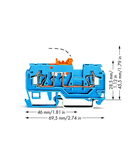 2-conductor disconnect/test terminal block; with pivoting knife disconnect; with test port; orange disconnect link; suitable for Ex i applications; for DIN-rail 35 x 15 and 35 x 7.5; 2.5 mm²; CAGE CLAMP®; 2,50 mm²; blue