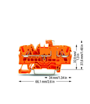 2-conductor disconnect/test terminal block; with test option; orange disconnect link; for DIN-rail 35 x 15 and 35 x 7.5; 2.5 mm²; Push-in CAGE CLAMP®; 2,50 mm²; orange